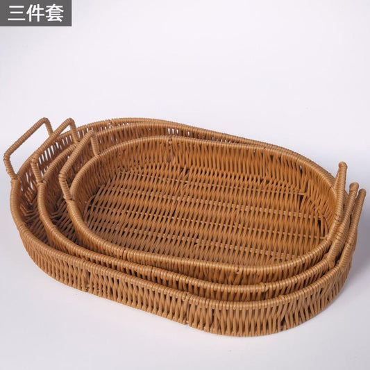3pc Panier ovale en rotin