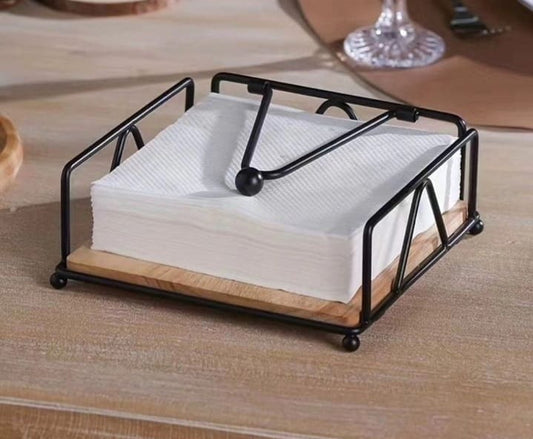 Support de serviette métallique avec base en bambou