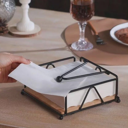 Support de serviette métallique avec base en bambou