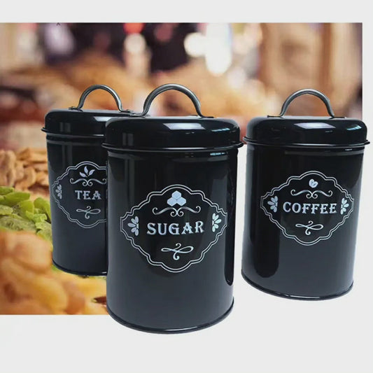 3 pc Boîtes de rangement en métal pour café