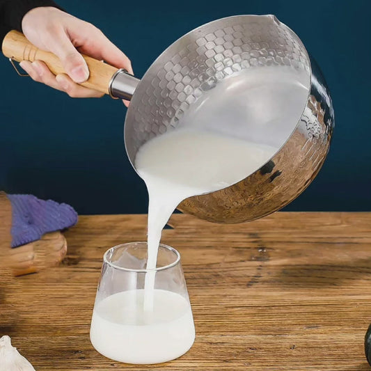 Ustensiles de cuisine en acier inoxydable Sufuria/Lait neige avec poignée en bois