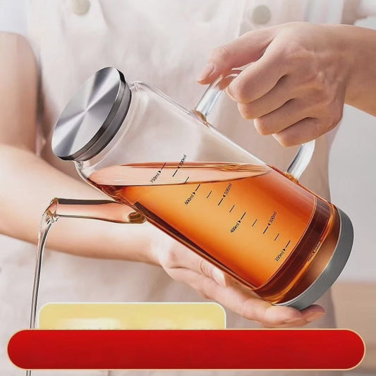 Distributeur/bol en verre pour huile/vinaigre avec couvercle en bambou et base en caoutchouc antidérapante avec autocollants d'étiquetage gratuits