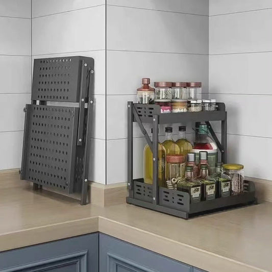 Étagère à épices de cuisine pliante multifonctionnelle à 2 niveaux