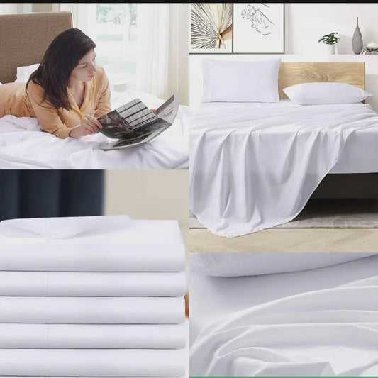 Draps de lit en coton blancs unis 6*6 2 avec 4 taies