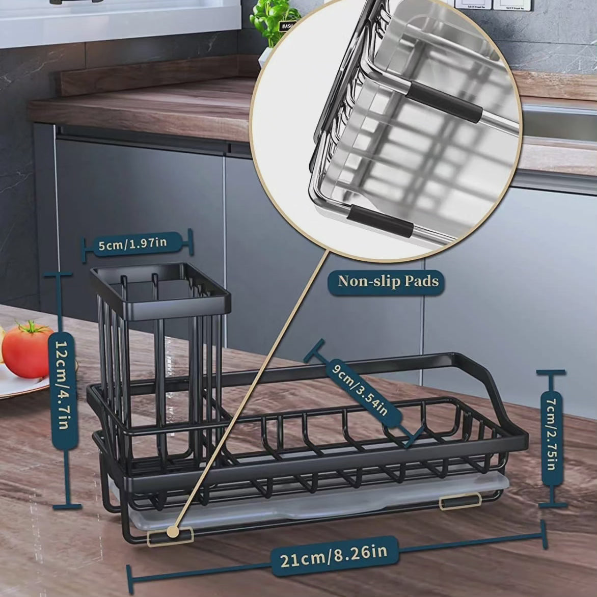 Évier de cuisine Égouttoir de lavabo Caddy noir