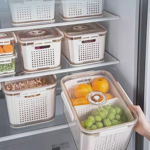 3 pcs Boîte de rangement hermétique pour réfrigérateur avec panier de drainage