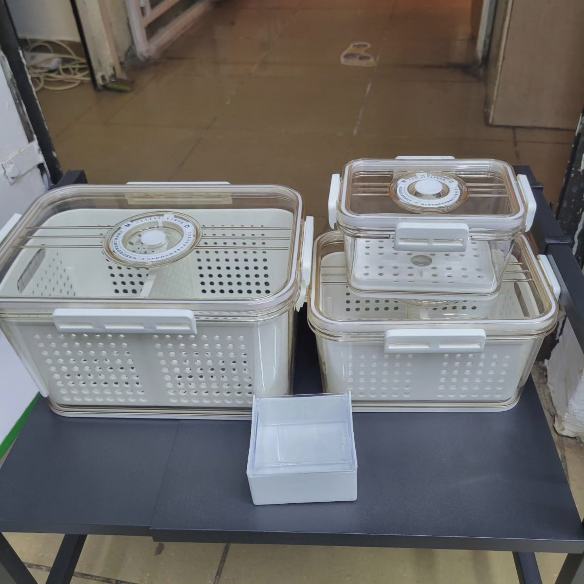 3 pcs Boîte de rangement hermétique pour réfrigérateur avec panier de drainage