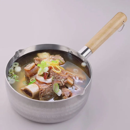Pot à soupe de lait en aluminium de 2 litres avec poignée en bois