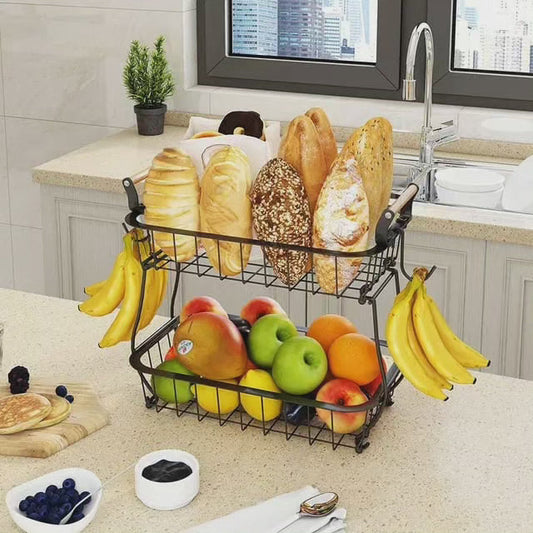 Étagère à fruits métallique détachable à 2 niveaux