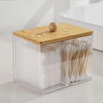 Boîte de rangement pour cotons-tiges en acrylique avec couvercle en bambou