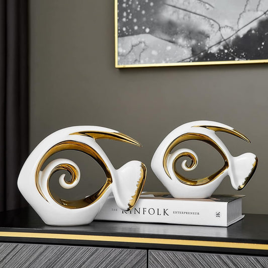 2pc Sculpture de Poisson Statue
