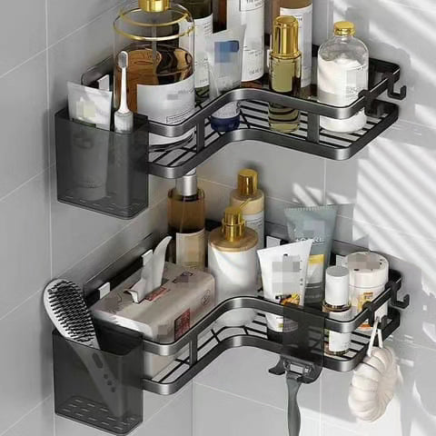 2pcs Support de Douche de Salle de Bain avec Bandes Adhésives Autofixantes