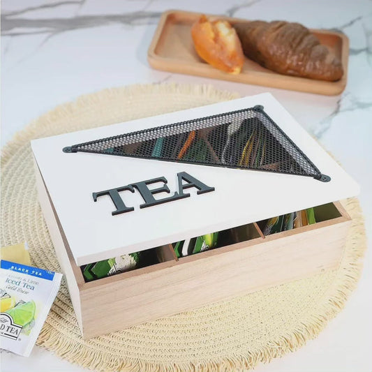 Organisateur en bois pour sachets de thé/café à 6 compartiments