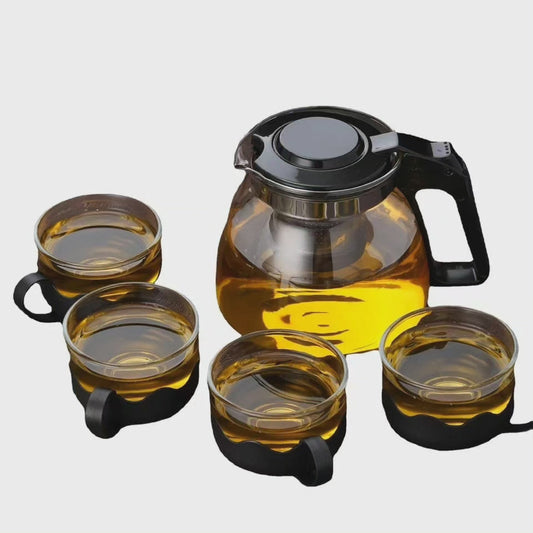 Set de thé infuseur en verre transparent résistant à la chaleur de 5 pièces