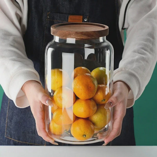 3L Acacia Couvercle Bocal de Stockage en Verre Borosilicate