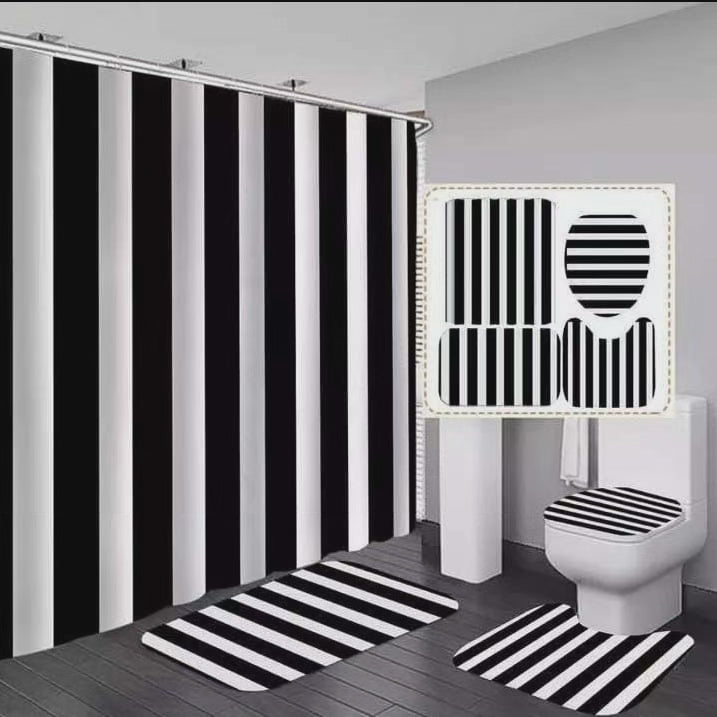 Tapis de salle de bain 4 pièces et rideau de douche