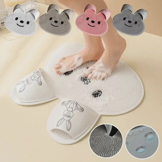 Tapis de bain antidérapant en forme de lapin, brosse à dos, masseur de pieds