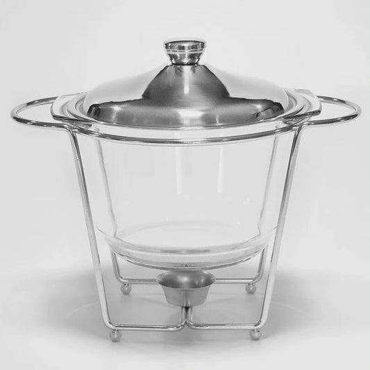 Plat de service 1 pc rond profond en verre et argent-