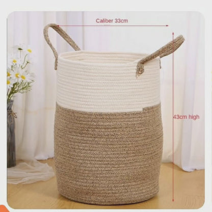 Panier à linge décoratif en corde de coton tissée avec poignées