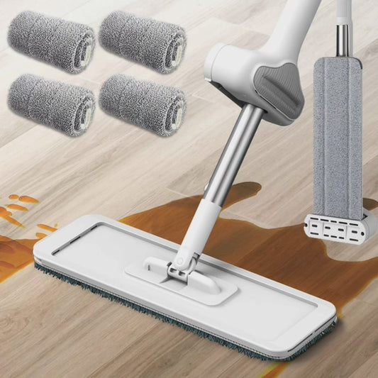 2 en 1 Mop à plat rotatif 360° avec tampons de rechange supplémentaires