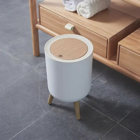 Conteneur à déchets avec couvercle en bois grainé