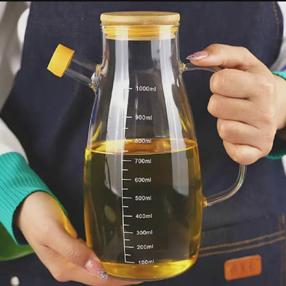 Bouteille en verre de 1000 ml avec couvercle en bambou