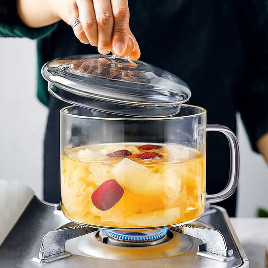 Casserole en verre résistant à la chaleur avec poignée