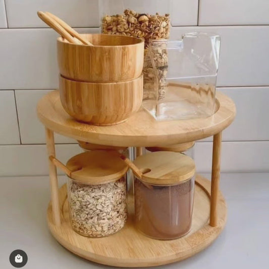 Étagère à épices rotative en bambou