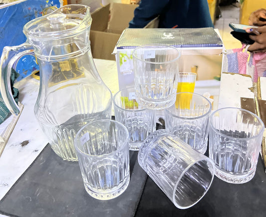 6 pcs verre et pichet en verre 1,8 L