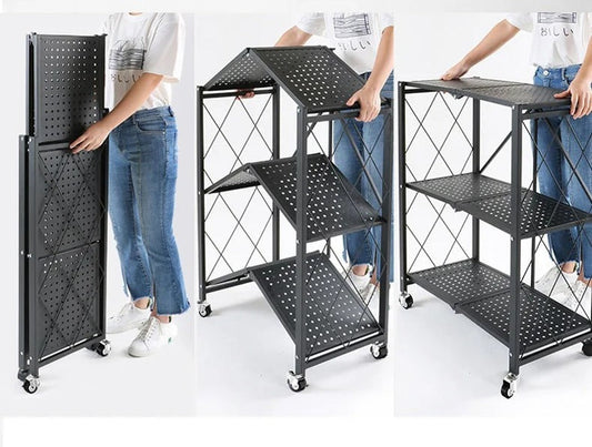 3 niveaux de rangement de cuisine métallique pliable