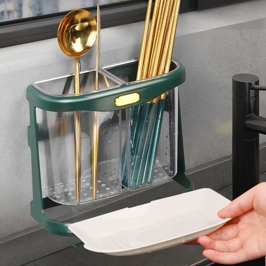 Organisateur de couverts à double grille avec trou de drainage