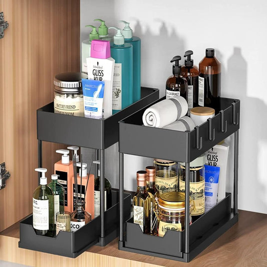 Organisateurs de rangement sous l'évier de salle de bain à 2 niveaux