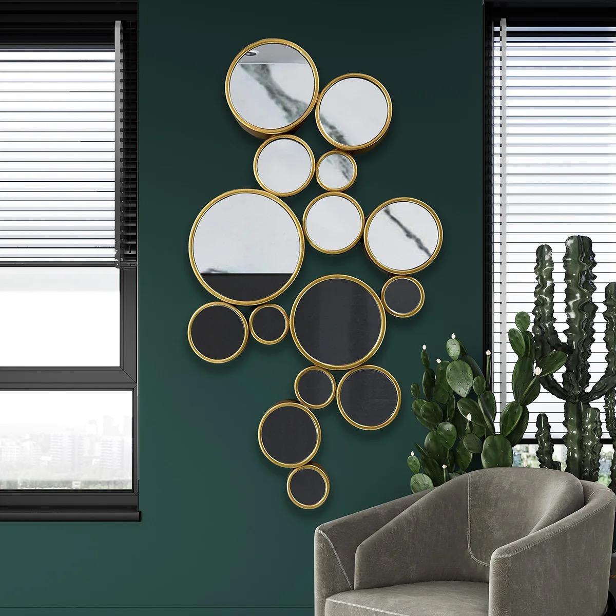 15 cercles miroir décor mural