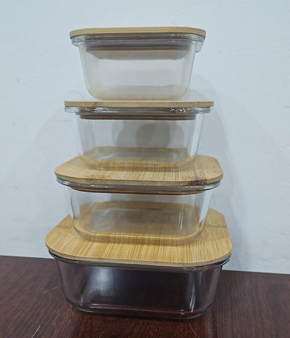 Ensemble de 4 contenants en verre avec des couvercles en bambou hermétiques