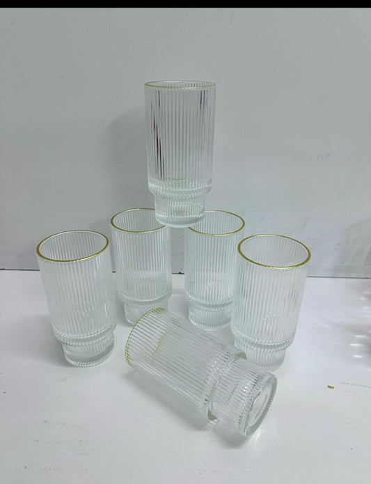 6pc Verres longs avec bord doré