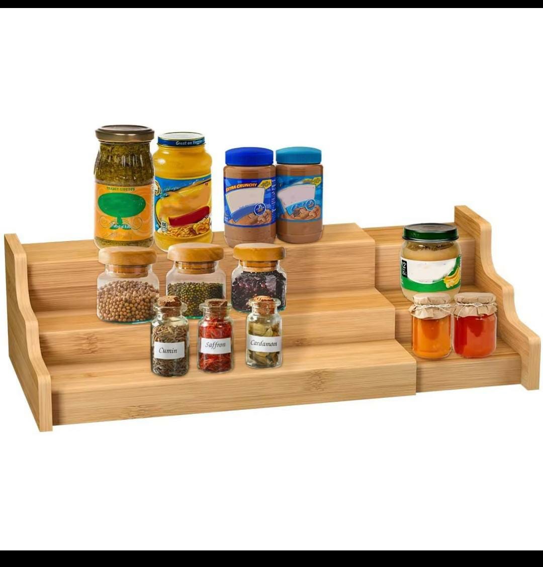 Étagère à épices / rangement en bambou 3 niveaux non extensible