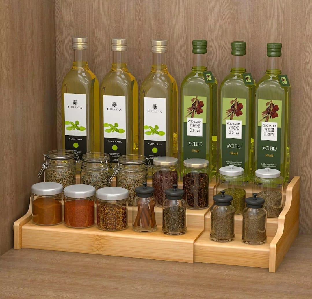 Étagère à épices / rangement en bambou 3 niveaux non extensible
