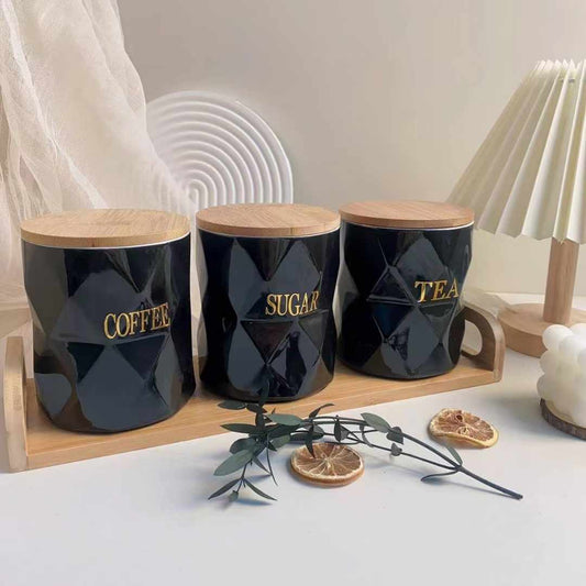 3pc Thé,Café,Sucre noir Cannister