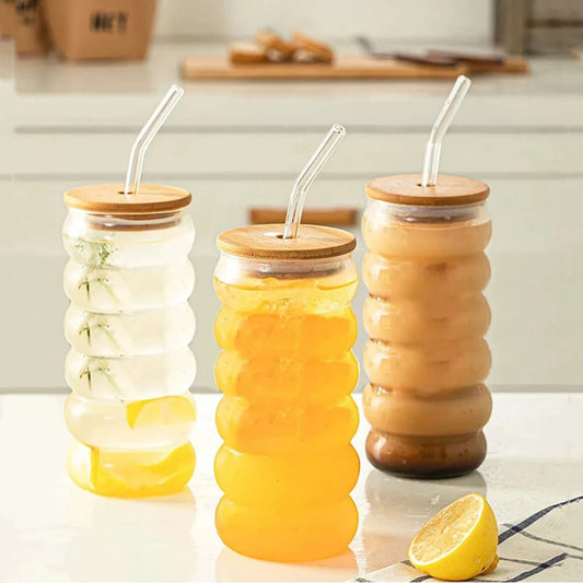 Tasse en verre borosilicate avec couvercle en bambou