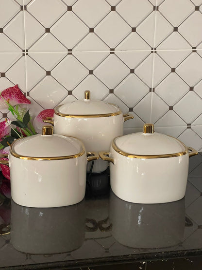 3Pc Assiettes en céramique ligne or
