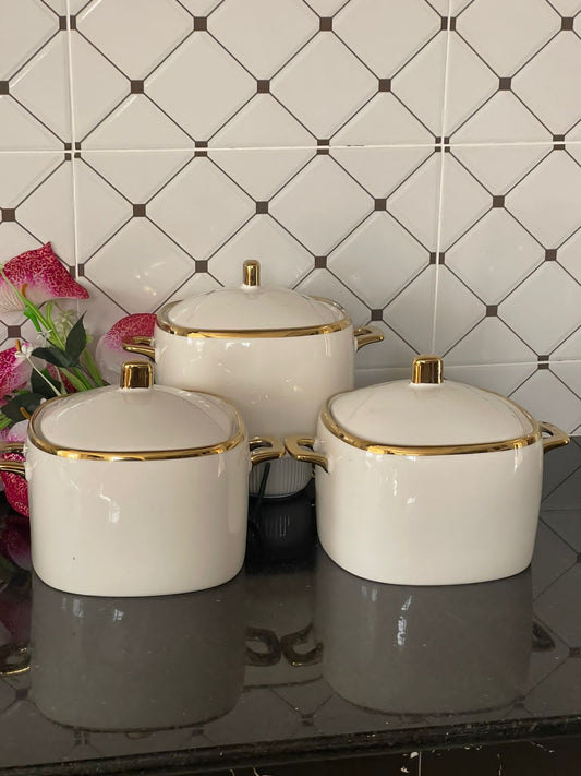 3Pc Assiettes en céramique ligne or