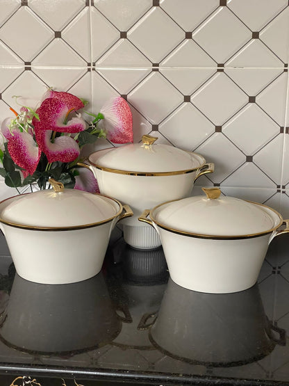 3Pc Assiettes en céramique ligne or