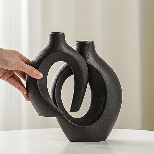 2 en 1 Vase en céramique Grande taille NoirNov