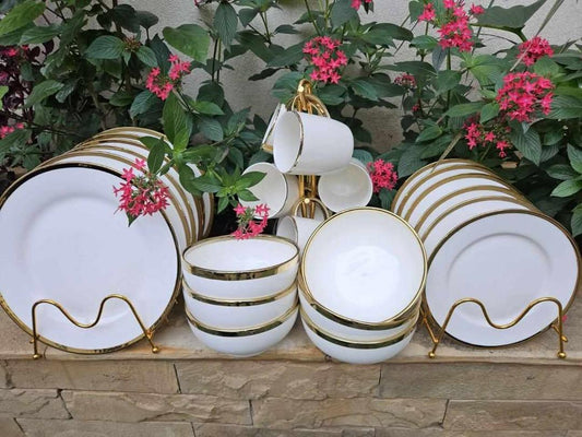 24 pcs Ensemble de dîner en céramique à bord doré