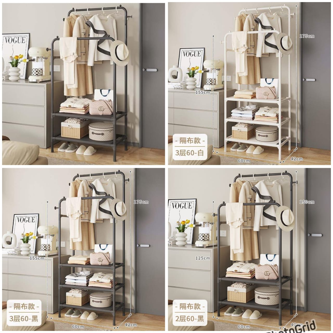 Râtelier à vêtements Double Clothing avec étagère de rangement à 3 niveaux