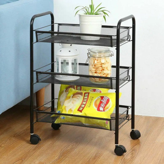 chariot de rangement en mailles multifonctionnel à 3 couches