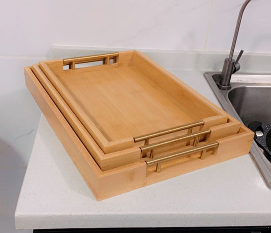 3Pc Plateaux de service en bambou   NoirNov