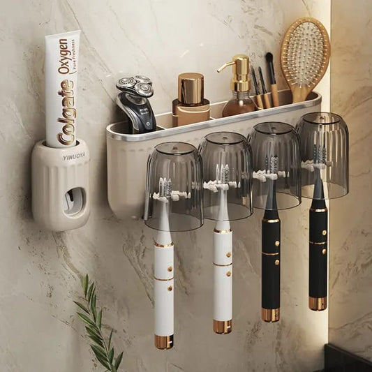 Organisateur de brosse à dents avec distributeur de dentifrice