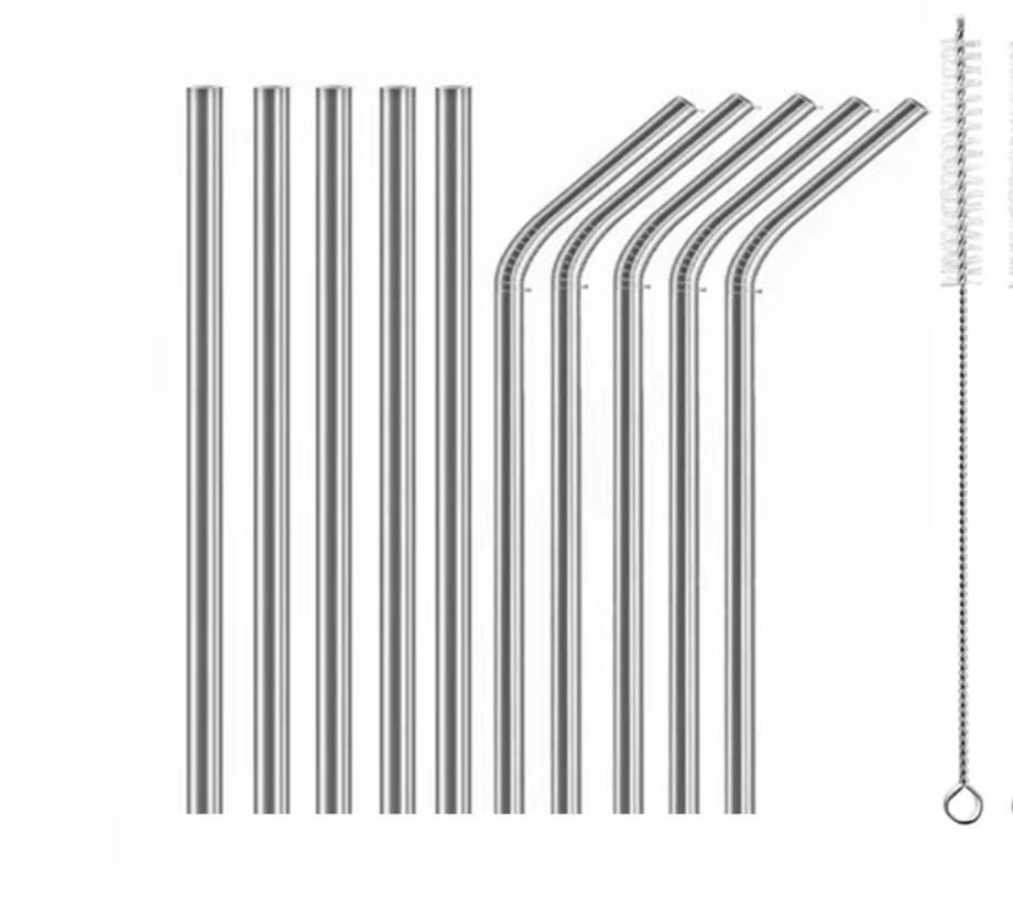 Ensemble de pailles réutilisables en acier inoxydable avec brosse de nettoyage