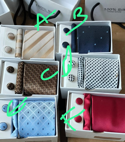 Coffret cadeau pour hommes avec cravate, boutons de manchette et écharpe